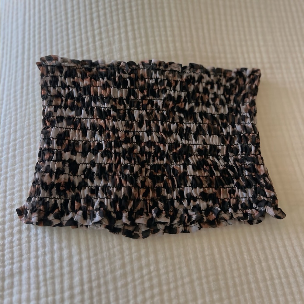 Carmar LF Leopard Print Smocked Cropped Tube Top Bandeau Brown Black One Size OS
